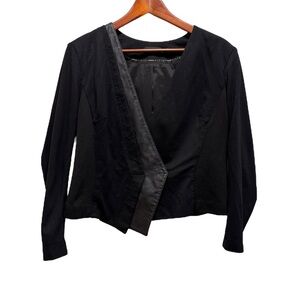 Iris Setlakwe Black Cropped Blazer Jacket Leather Detail Size 12